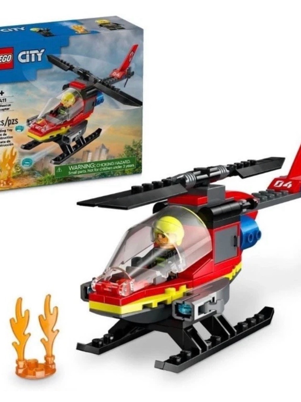 LEGO City 60411 Fire Rescue Helicopter with Minifig Pilot 85 Pieces New In Box